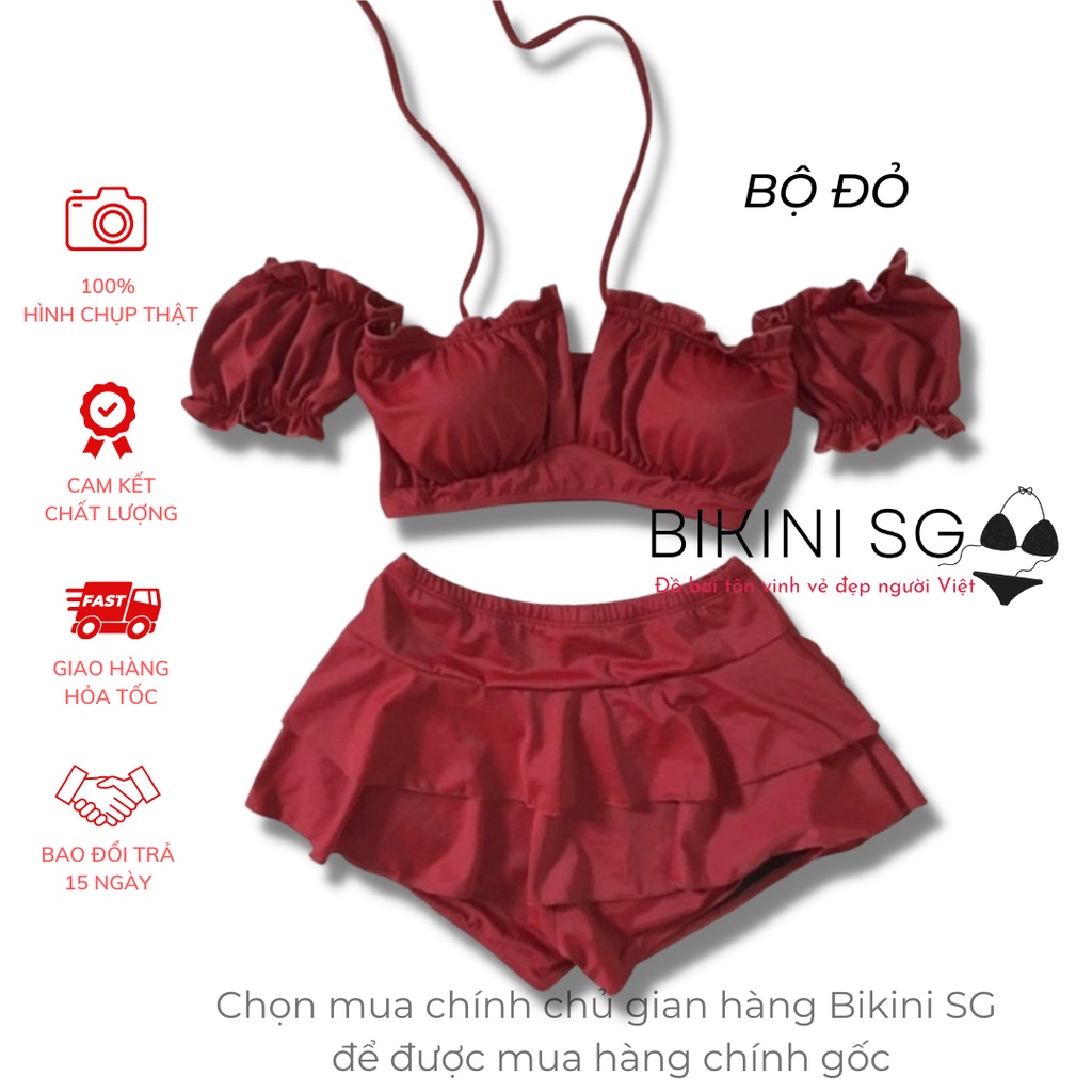 Đồ bơi nữ bikini nữ 2 mảnh áo croptop tay bồng phối quần chân váy 2 tầng đủ màu đi biển đẹp BIKINI SÀI GÒN | BigBuy360 - bigbuy360.vn