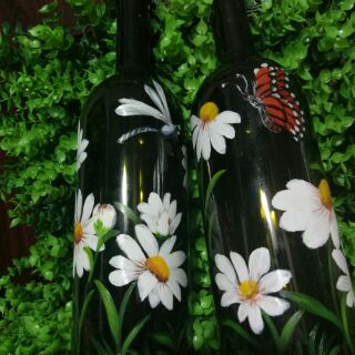 Chai thủy tinh deco vẽ Cúc họa mi