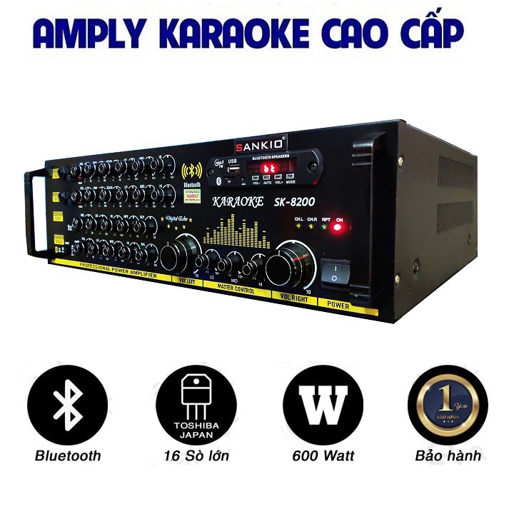 [Tặng 10 bộ mic không dây] Amply Bluetooth 16 sò lớn Toshiba SANKIO SK-8200 Ampli Karaoke Music hàng chính hãng cao cấp