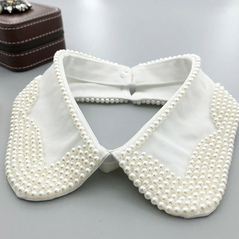 Cổ Áo Sơ Mi Đính Ngọc Trai Giả Màu Trắng Đen Có Thể Tháo Rời Trang Trí Giáng Sinh / Năm Mới