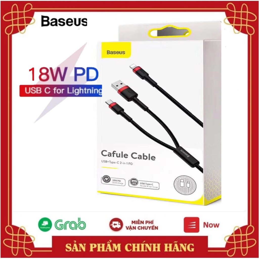 [ PD 18W ] Cáp sạc PD 18W Lightning  Baseus  USB + Type C  2 trong 1 PD 18W dành cho iPhone / IPad - Hàng Chính Hãng