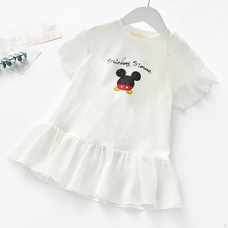 Đầm Xòe Ngắn Tay In Hình Chuột Mickey Dành Cho Bé Gái