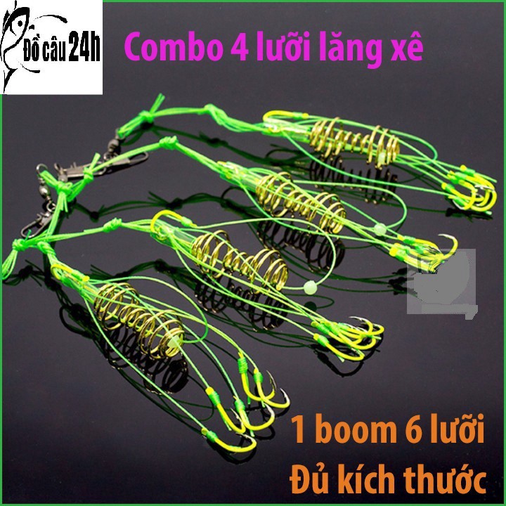 Hộp 4 lưỡi câu cá, lưỡi lăng xê (lancer) xanh chất lượng đủ kích thước px1