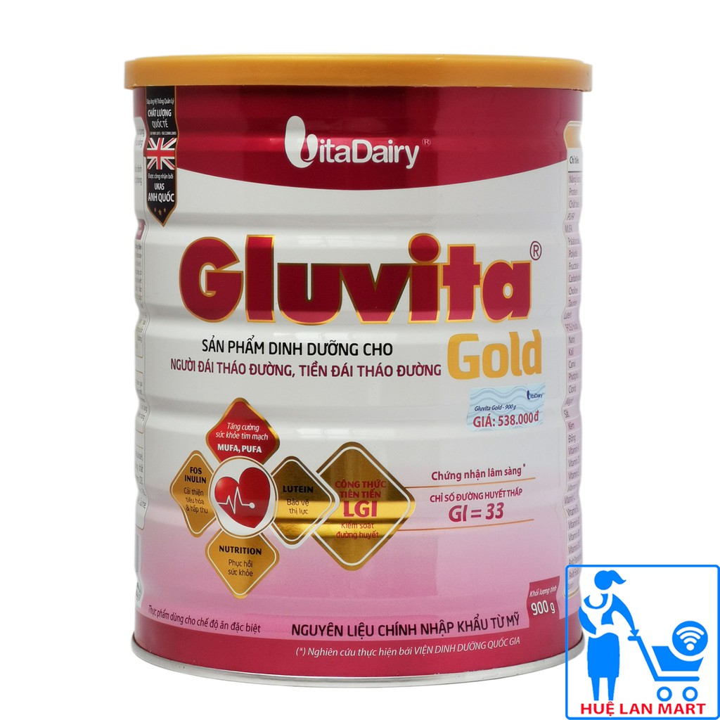 [CHÍNH HÃNG] Sữa Bột VitaDairy Gluvita Gold Hộp 900g (Dinh dưỡng chuyên biệt cho người đái đường, tiền đái đường)