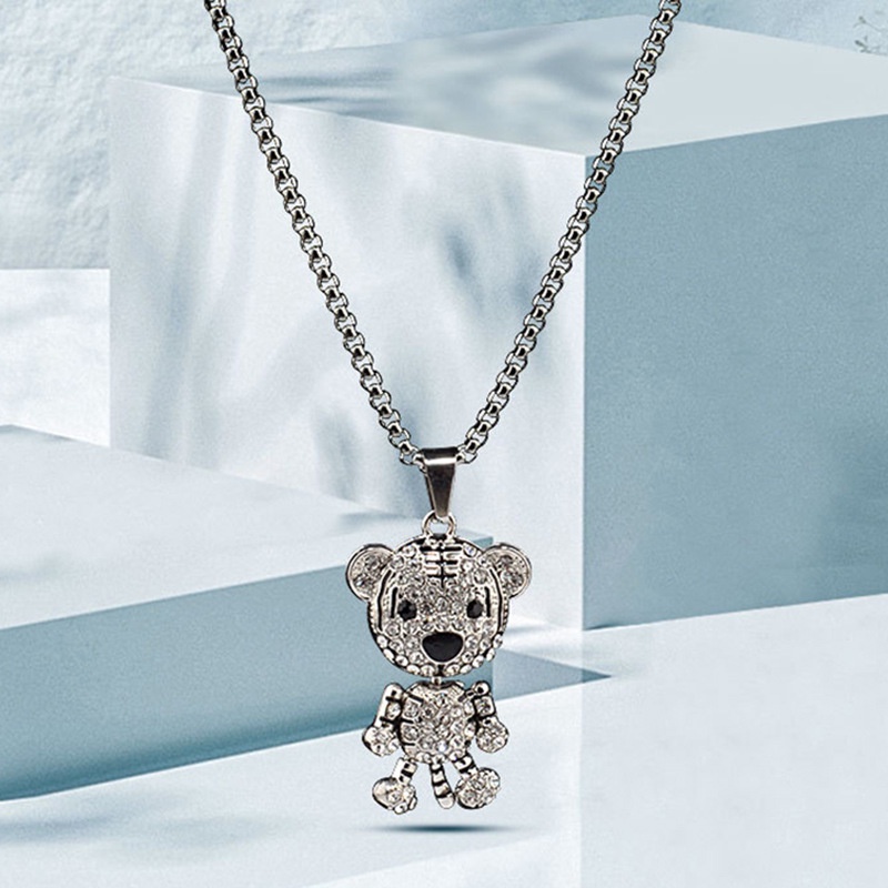 XiaoboACC Dây chuyền thép không gỉ mặt con hổ đính kim cương giả phong cách hip-hop thời trang thu đông 60CM