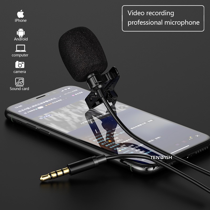 <Hàng sẵn sàng>3 mét Đường dài Máy tính / Điện thoại / Máy ảnh Mini USB Microphone Ve áo Lavalier Micrô di động Thùa bên ngoài Micrô Kẹp Micrô Microfon Mini cho iPhone Máy tính xách tay Co