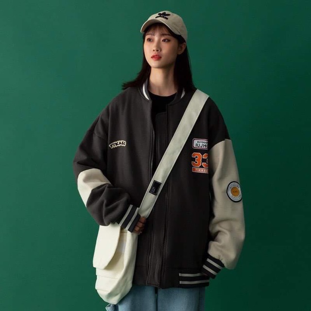 Áo khoác bomber nhung cadigan thể thao