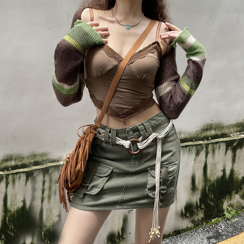 Áo Sweater Dệt Kim Tay Dài Kẻ Sọc Thiết Kế Xinh Xắn Cho Nữ