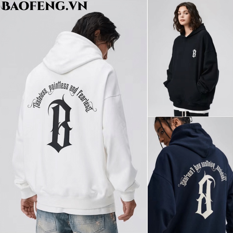 Áo hoodie cặp nam nữ in chữ B áo hood nữ form rộng phong cách Hàn Quố cáo chui đầu Unisex sành điệu áo hooded chui đầu cặp đôi