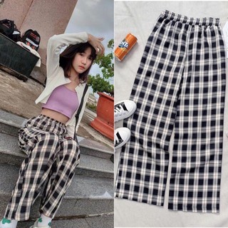 [Rẻ Vô Địch Quần Kẻ Nữ Caro Lưng Cao Dáng Rộng Ống Suông ulzzang(Có Ảnh Thật)