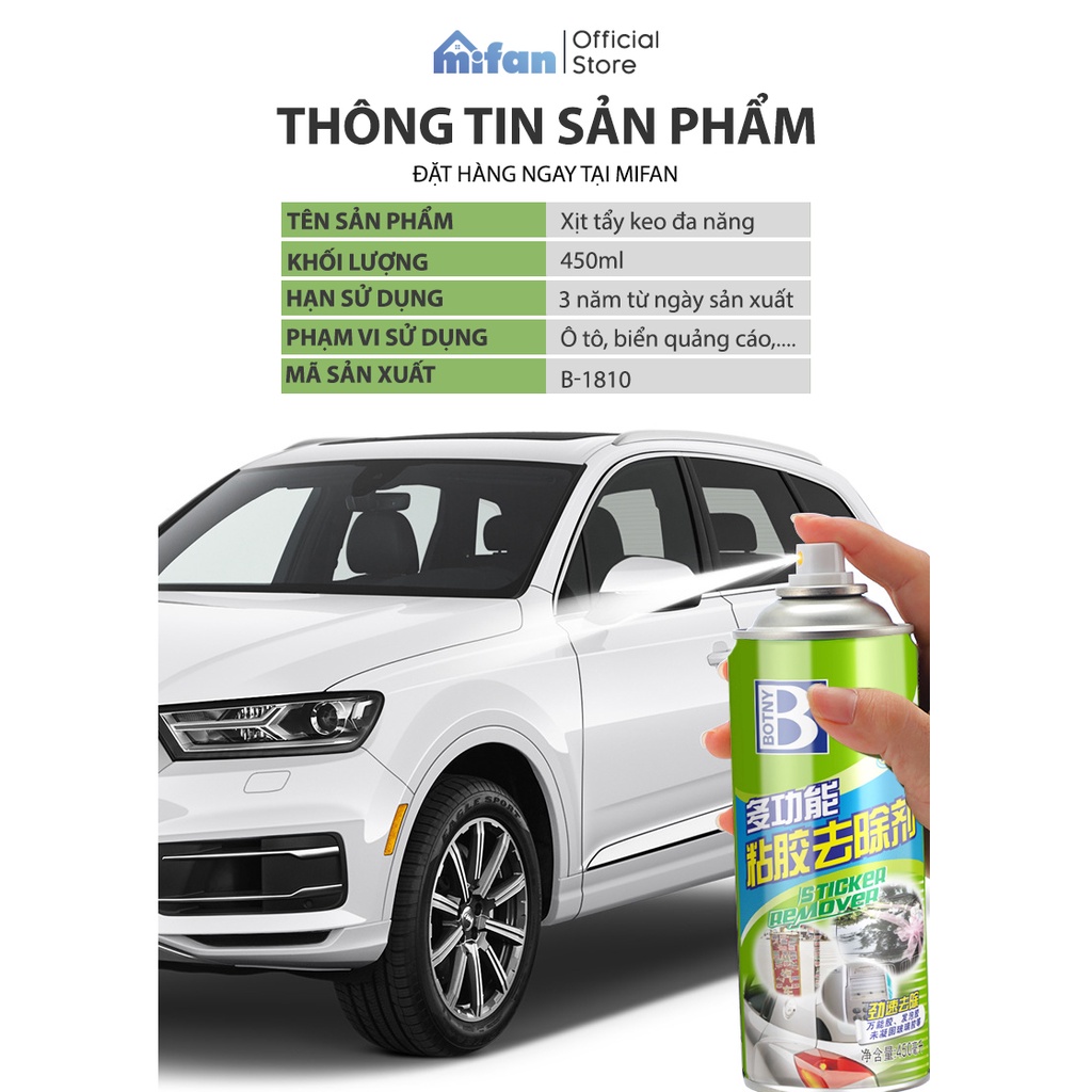 Bình Xịt Tẩy Keo Băng Dính BOTNY Sticker Remover - Làm sạch vết băng dính keo dán mọi bề mặt - MIFAN HÀNG CHÍNH HÃNG