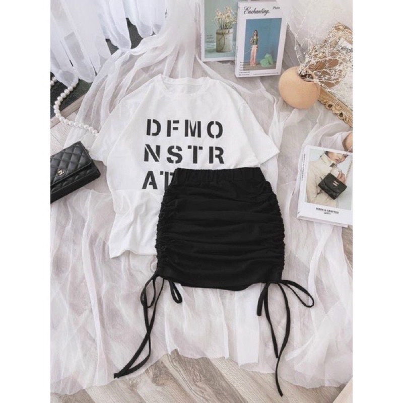 Chân váy rút dây lưng cao có quần trong chất vải thun lụa cao cấp