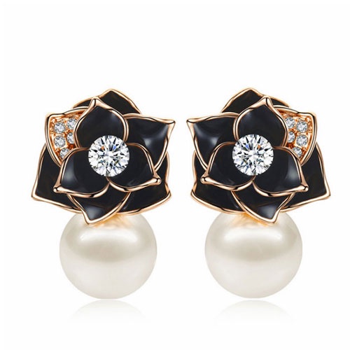 Khuyên Tai Hình Hoa Trà Đính Ngọc Trai Sang Trọng Thanh Lịch