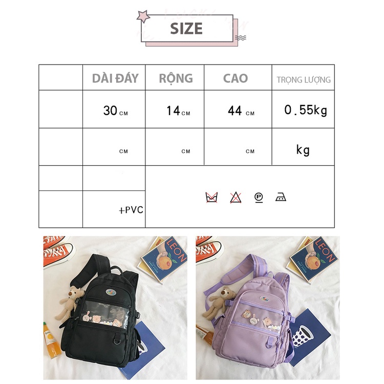 Balo nữ đi học thời trang unisex mặt trước kèm nhựa trong suốt dễ thương giá rẻ 2115