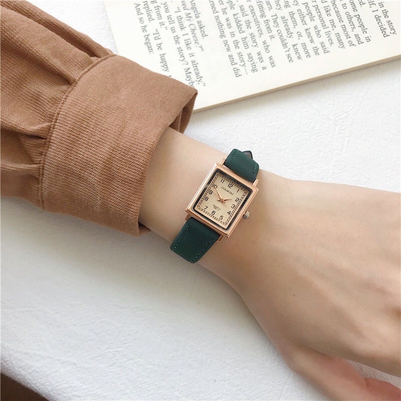 Đồng hồ nữ mặt vuông hiệu Doukou nhiều màu tặng kèm pin