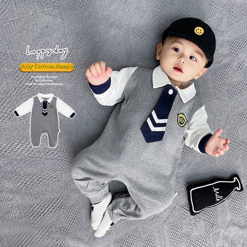 Áo Liền Quần Tay Dài Phong Cách Anh Quốc Cho Bé Trai 0-18 Tháng Tuổi