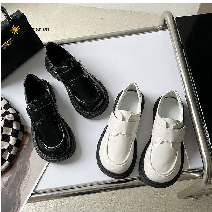 Giày Da Mềm Đế Dày Màu Đen Phong Cách Preppy Thời Trang Mùa Xuân 2022