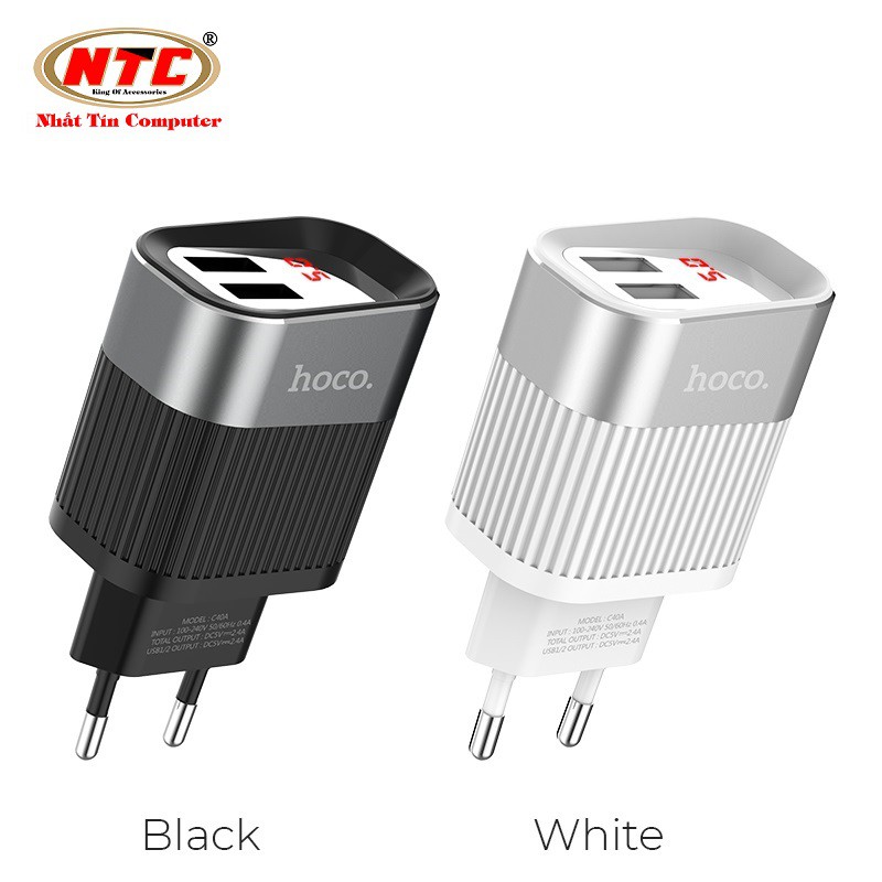 Cốc sạc 2 cổng Hoco C40A Speedmaster 2.4A màn hình LCD hiển thị dòng sạc - Hàng chính hãng