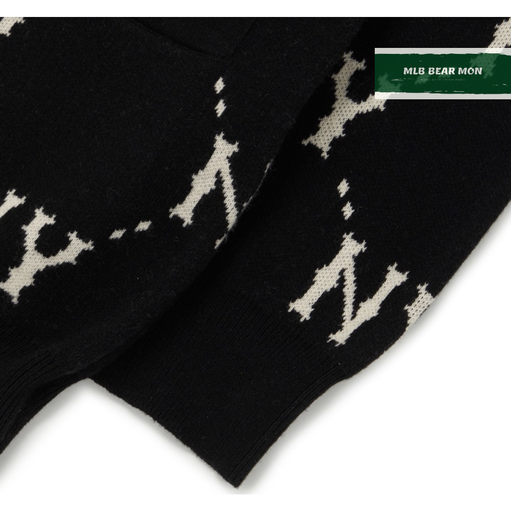 Áo Khoác Cardigan MLB Diamond Monogram Front Panel Pattern Cardigan New York Yankees  3Akcm0224-50Bks màu đen logo ny