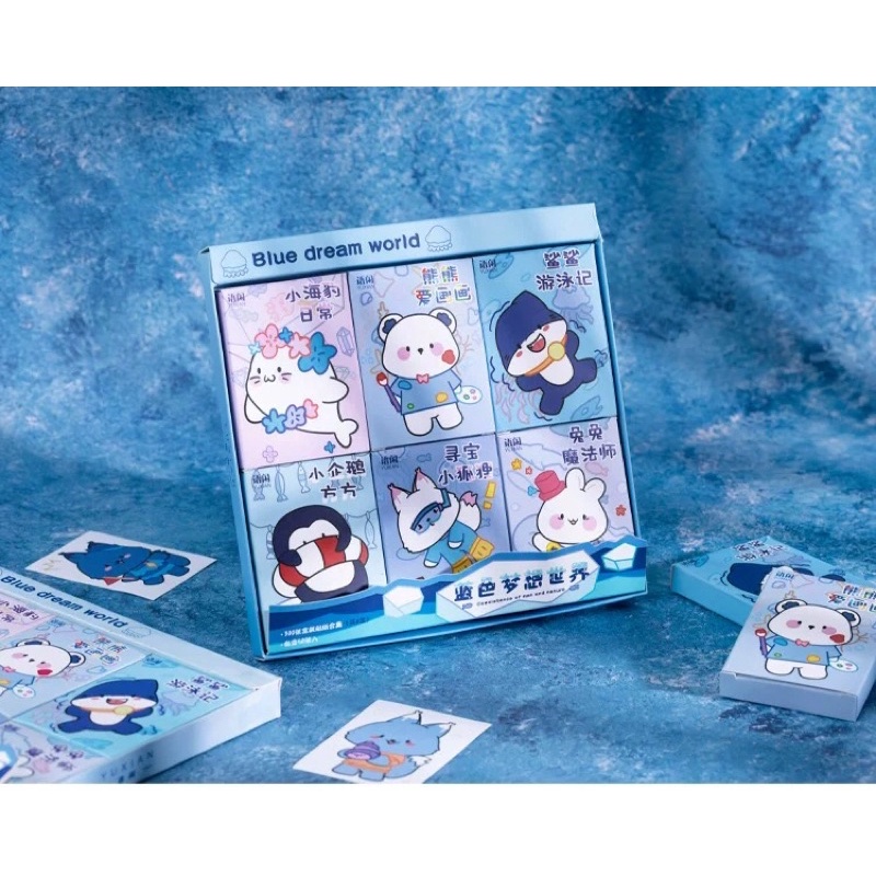 Sỉ Set 300 hình dán sticker biển xanh (6 hộp)