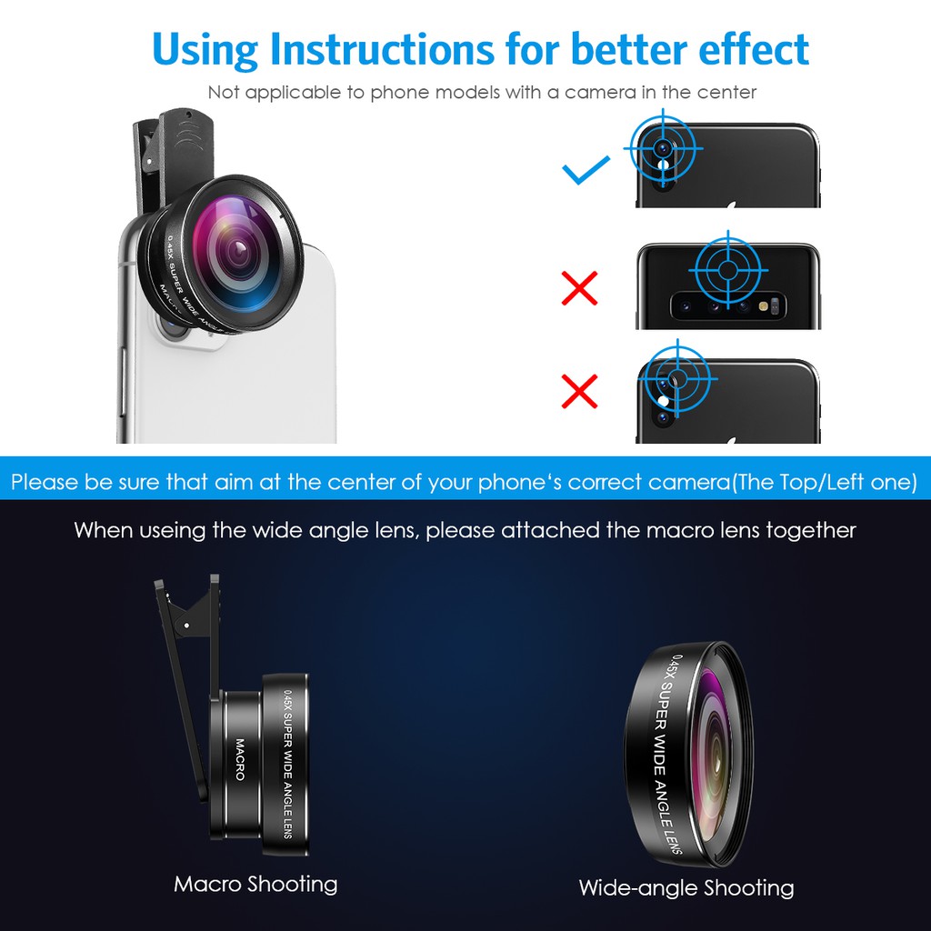 (2020 Upgraded) 2 in 1 Phone Camera Lens 0.45X Super Wide Angle Lens and 15X Macro Lens Compatible with iPhone Samsung Huawei Xiaomi