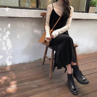 [Mã FSS09JAN hoàn 20% XU đơn từ 0đ]Bộ áo thun + đầm nhung thời trang thanh lịch cho nữ