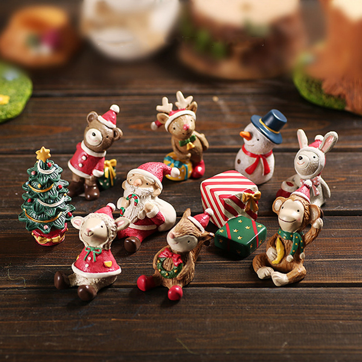 EPOCH Cute Micro Landscape DIY Miniatures Mini Christmas Tree Christmas Decoration For Moss Succulent Bonsai Santa Claus Resin Craft Deer Statue Animals Ornaments