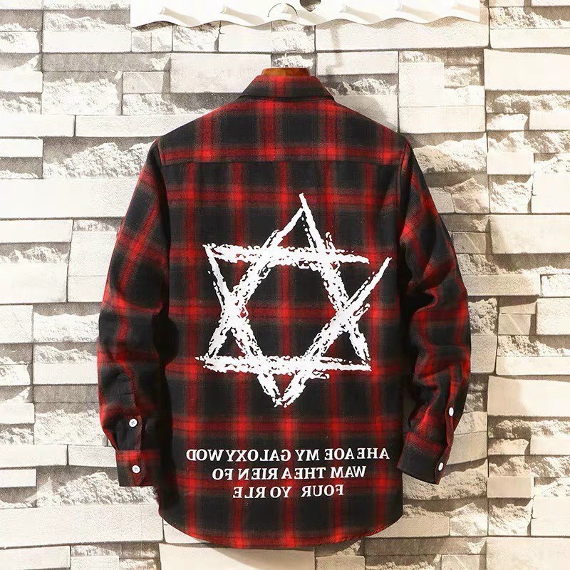 Áo khoác sơ mi caro UNISEX in hình NGÔI SAO Hàn Quốc