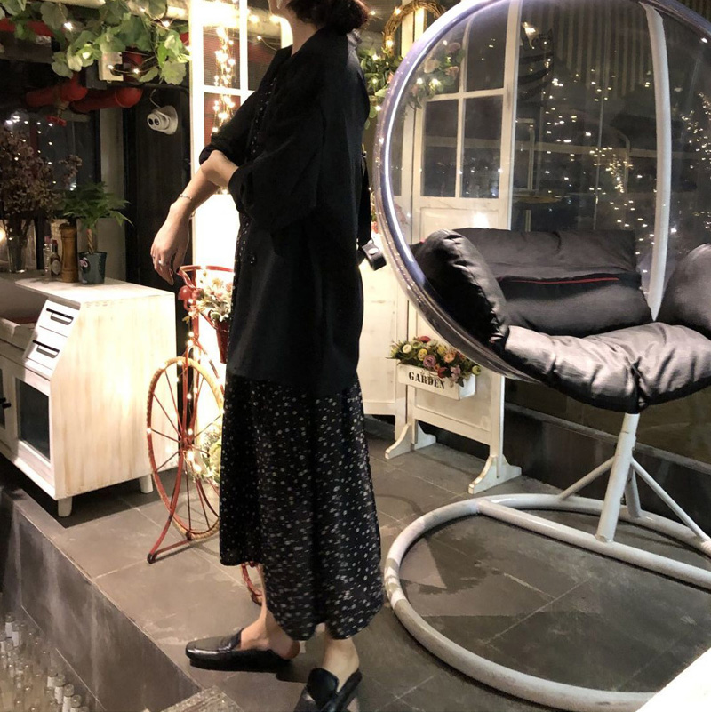 Xiaozhainv Đầm dài tay cổ V họa tiết thời trang phong cách Hàn Quốc xinh xắn | BigBuy360 - bigbuy360.vn