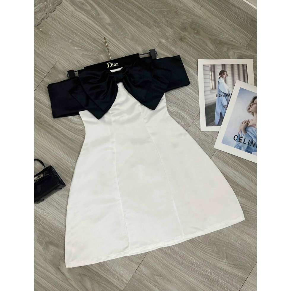 đầm tapa chữ A kiểu bệt vai nơ hot hit