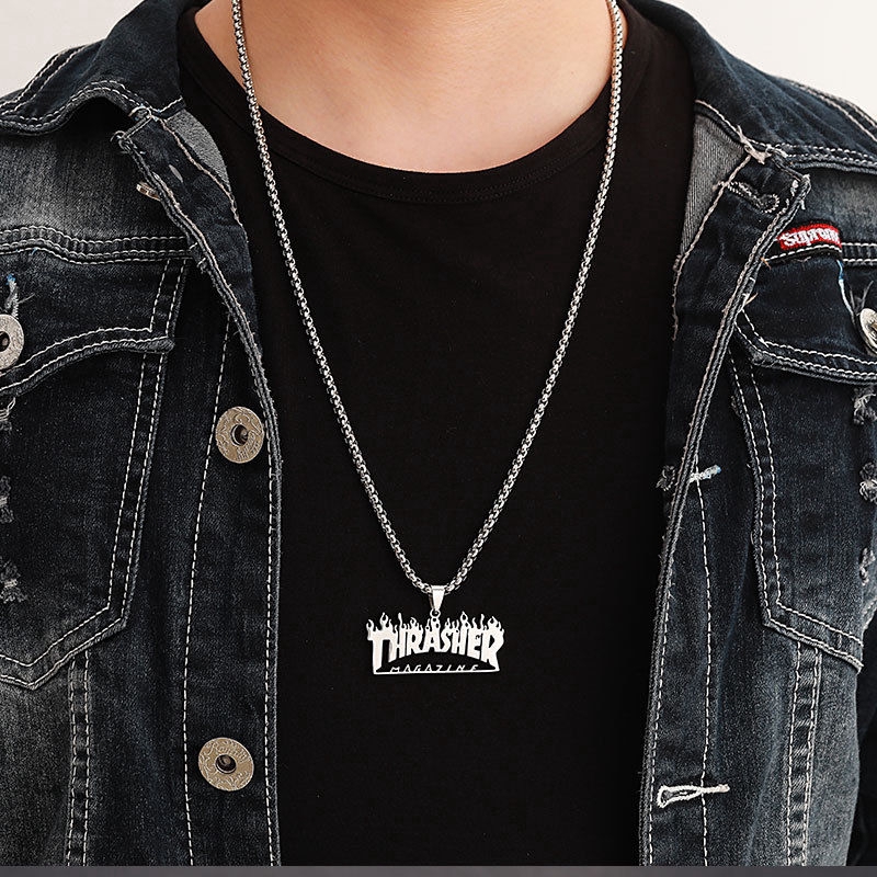 Dây Chuyền Mặt Hình Ngọn Lửa Khắc Chữ Bằng Thép Titan