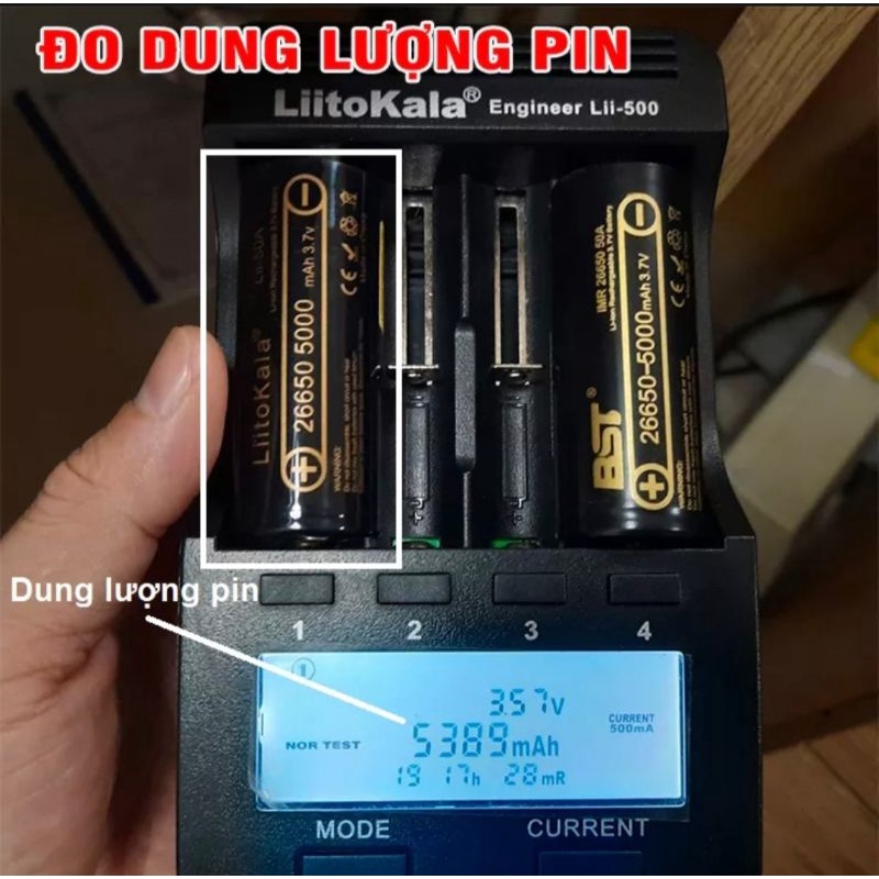 Pin sạc Liitokala Lii-50A 3.7 V 26650 5000 mah Dung Lượng