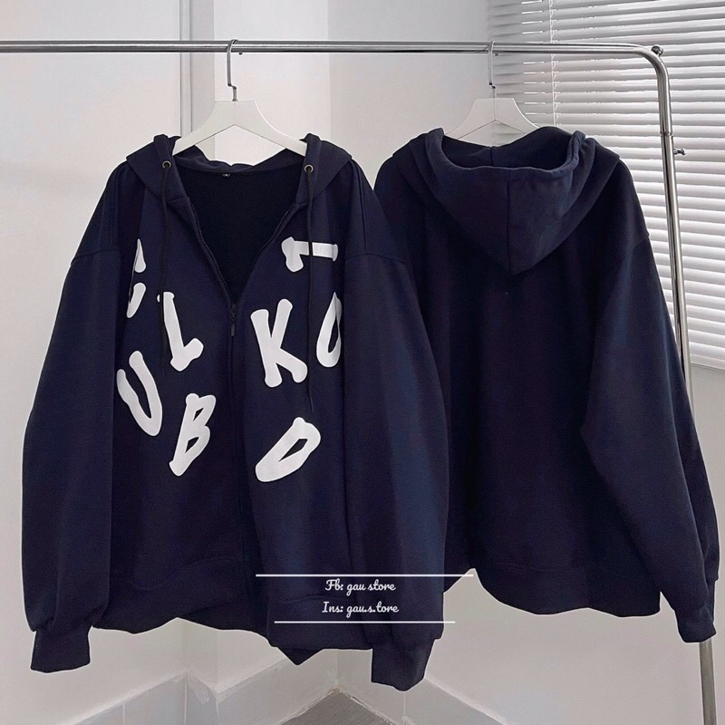 Áo khoác nỉ ngoại có nón dây kéo in chữ cái unisex ulzzang nam nữ