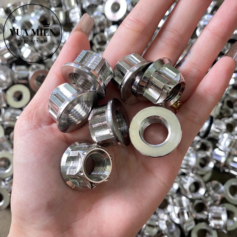 Tán 10li 12li 14li đầu hở chuẩn inox 304 Vua Miên gắn cốt bánh đĩa tải