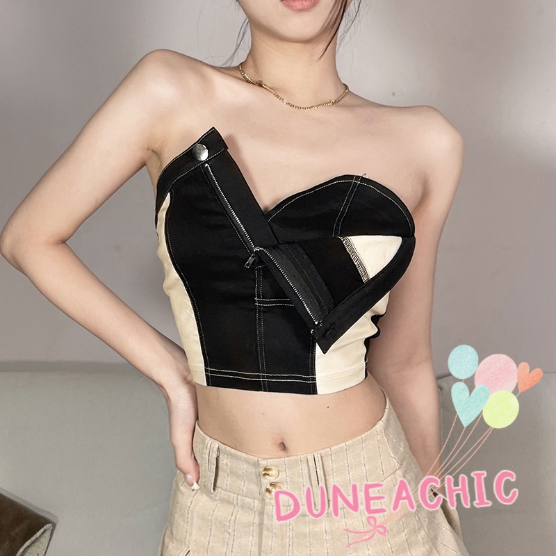 DUNEA Áo Croptop Phối Khóa Kéo Thời Trang Dành Cho Nữ