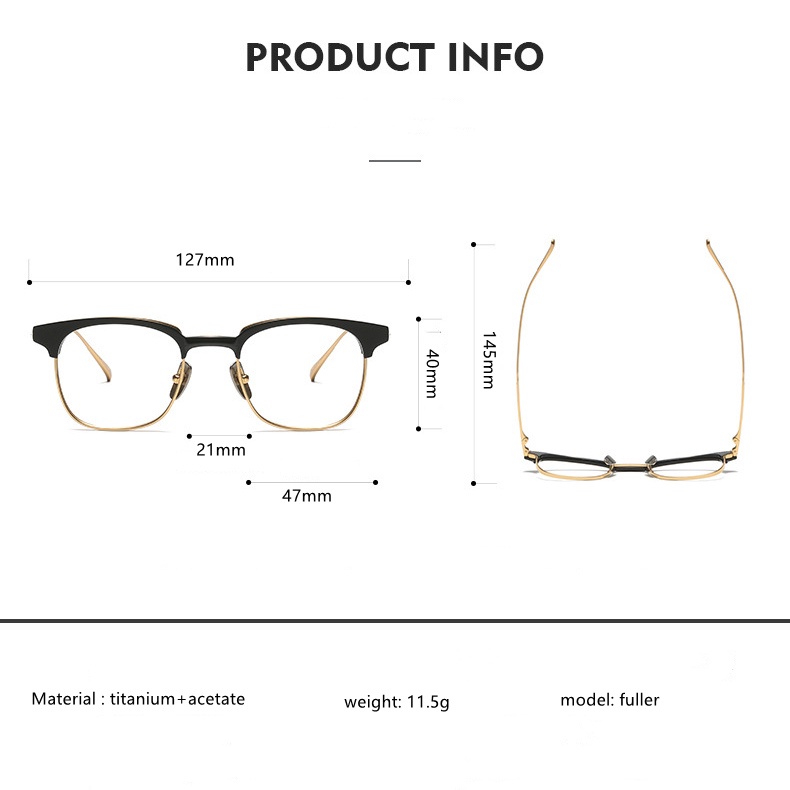 Mắt Kính Màu Đen Bằng Titan Nhẹ Cân Bằng Phong Cách Wilington Phong Cách Nhật Bản Retro Cho Nam