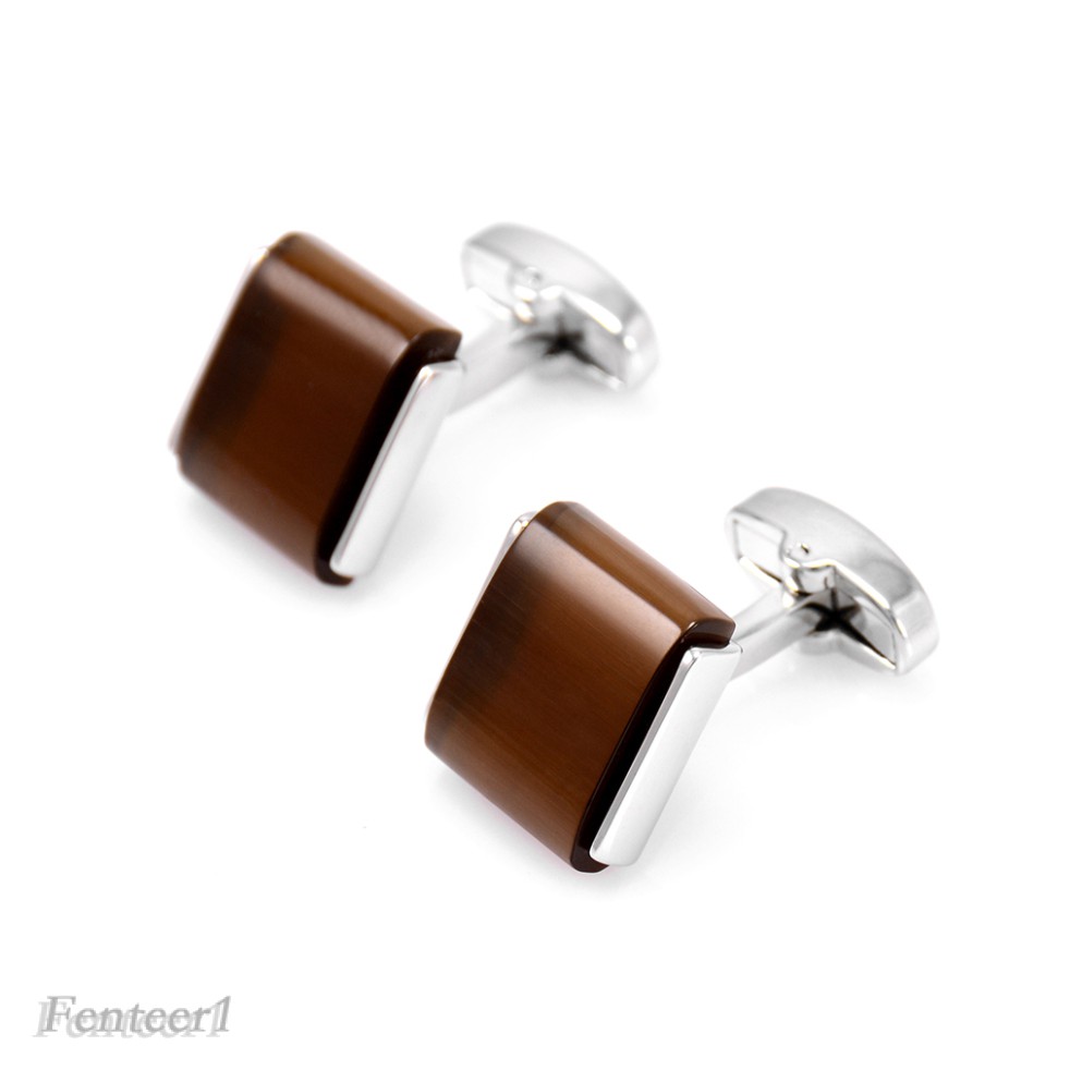 [Fenteer1] Khuy Măng Sét Bằng Đồng Thau Đính Đá Opal Màu Nâu Phong Cách Pháp Cho Đám Cưới