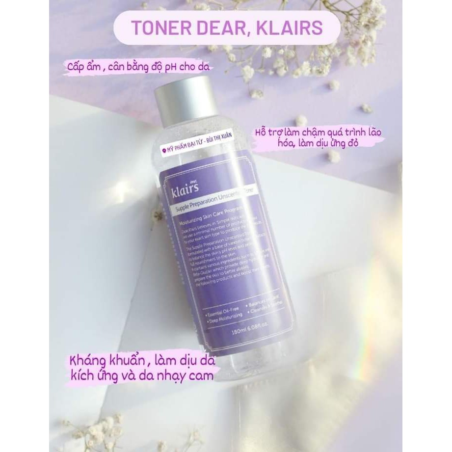 Nước Hoa Hồng Klairs Toner Không Cồn 180ml