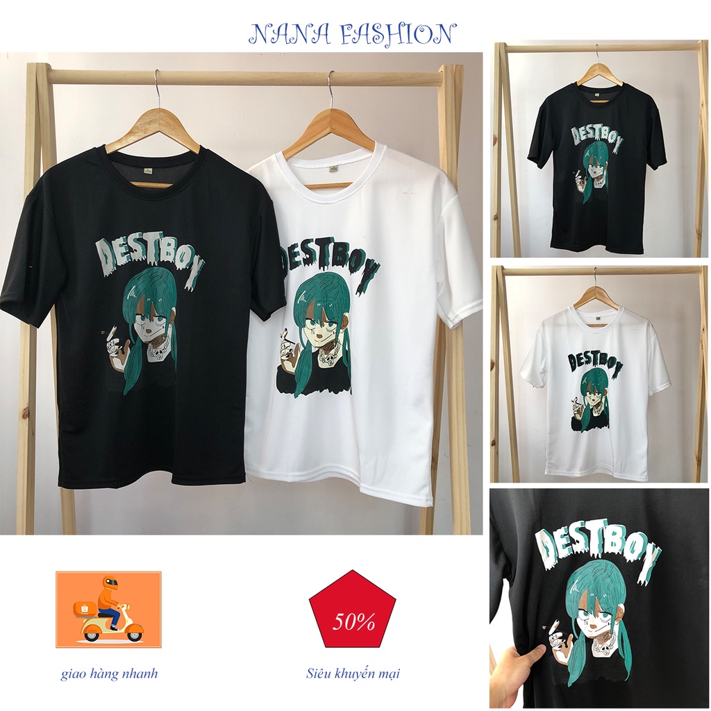 AT055 - Áo thun nữ nam tay ngắn ( tay lỡ ) unisex DESTBOY Trắng - Đen phong cách trẻ trung, tươi tắn