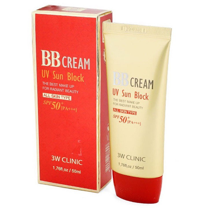 [Hàng Nhập Khẩu] Kem nền trang điểm - Kem che khuyết điểm chống nắng BB Cream UV Sun Block 3W Clinic Hàn Quốc 50ml