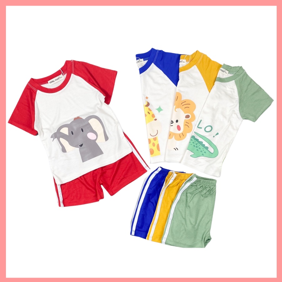 Bộ Thun Lạnh Cộc Tay Cho Bé Trai Bé Gái 8-27kg -TN-IN80 In Động Vật Dễ Thương Chất Vải Thoáng Mát