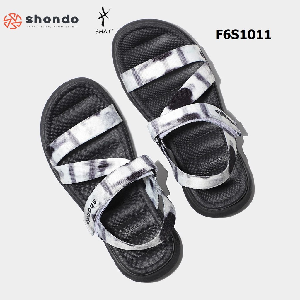 Giày sandal Shondo nam nữ đi học F6 đế bằng loang khói đen F6S1011