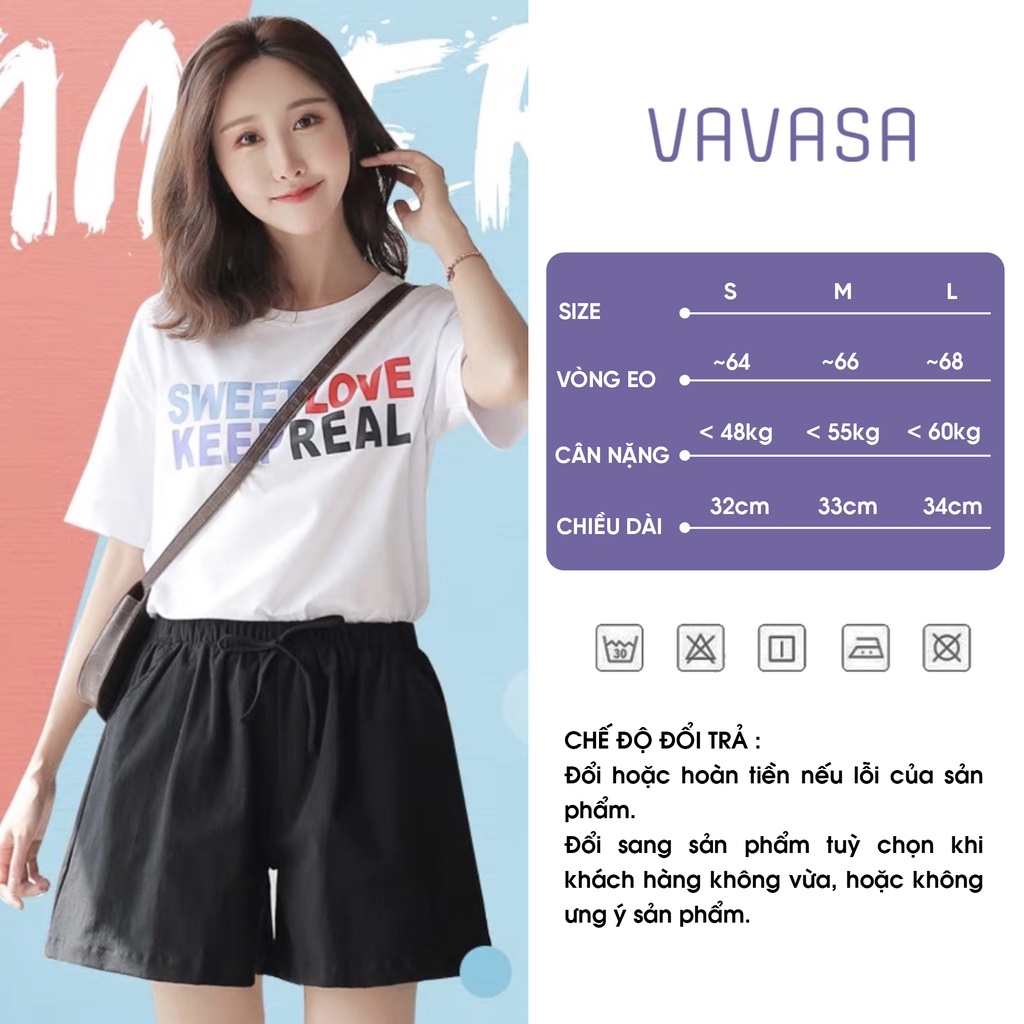 Quần short đùi nữ ống rộng cạp chun cao chất vải đũi mềm mát VAVASA QD09