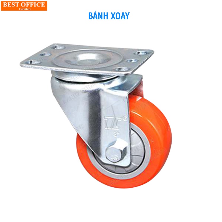 Bánh xe đẩy hàng có hãm chịu tải 250 kg, đường kính 7.5cm lắp cho xe kéo, xe đẩy hàng