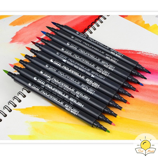 Bút brush 2 đầu gồm 1 đầu lông mềm + 1 đầu fine b01 nhiều màu tuệ minh - ảnh sản phẩm 3