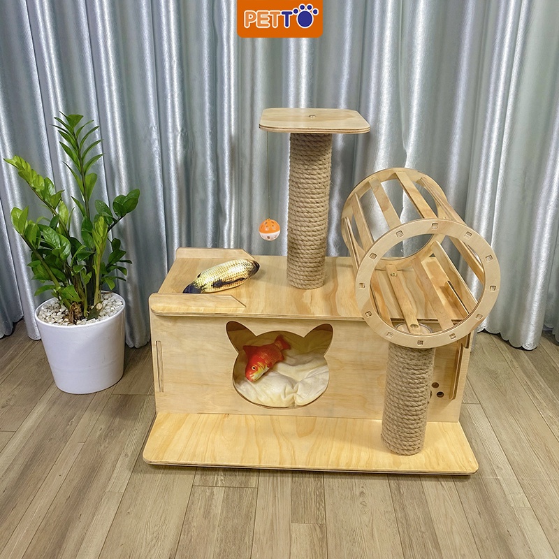 Cat Tree - Nhà Cây Cho Mèo 1 TẦNG BẰNG GỖ lắp ráp dễ dàng Giá Rẻ CH006