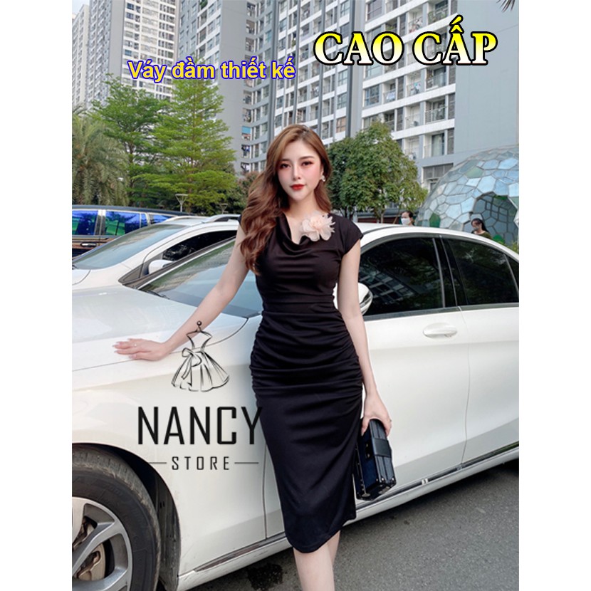 Đầm thiết kế cao cấp dáng dài, tay ngắn sang chảnh dự tiệc màu đen Nancy A37 | BigBuy360 - bigbuy360.vn