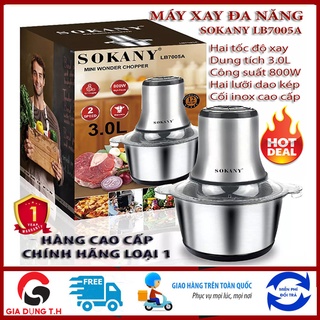 [Hàng loại 1] Máy xay sinh tố, máy xay thịt SOKANY LB7005 dung tích 3.0L, công suất 800W, 2 lưỡi dao kép, cối inox