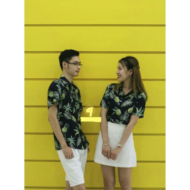 Áo sơ mi hoa quả đi biển chất tơ đũi mẫu dứa