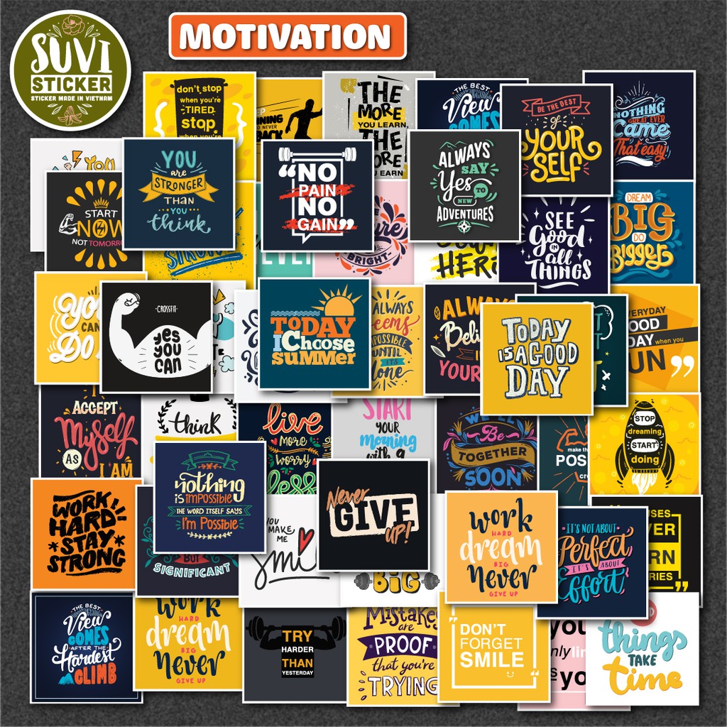 50 Sticker dán laptop Động lực chống nước sticker dán laptop, điện thoại, đàn guitar, mũ bảo hiểm. MSP: M03